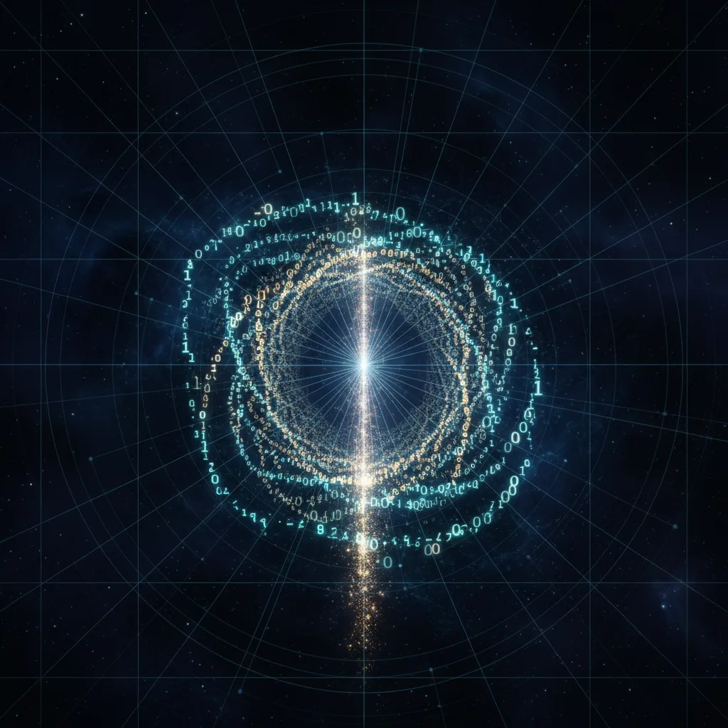 Spiral of prime gaps aligning to a luminous vertical line of zeta zeros in midnight blue